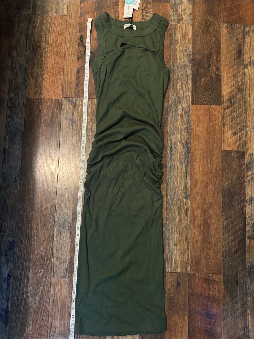 NWT Fitted Olive Green Sleeveless Ruched Maxi Dress
